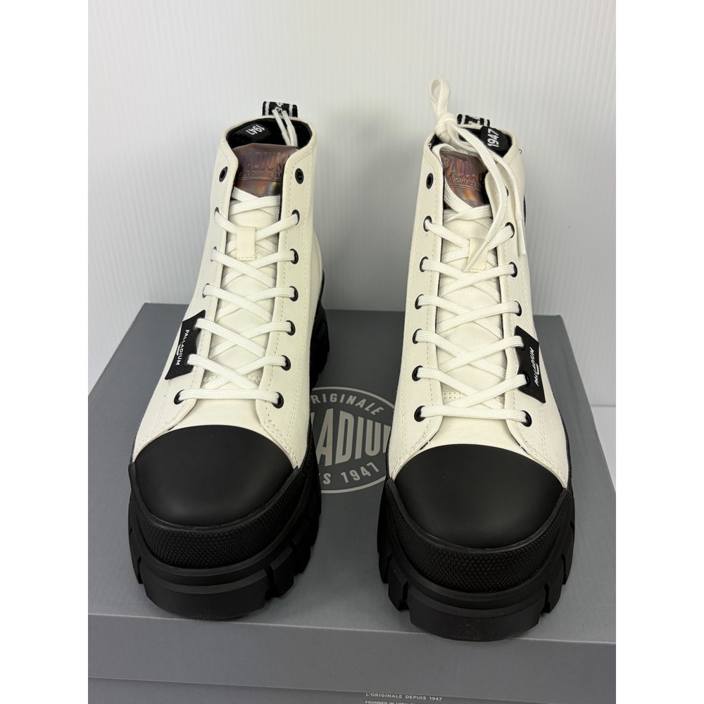 Palladium Revolt Hi TX Womens 10 Star White Black Canvas Platform Lug Sole Boots